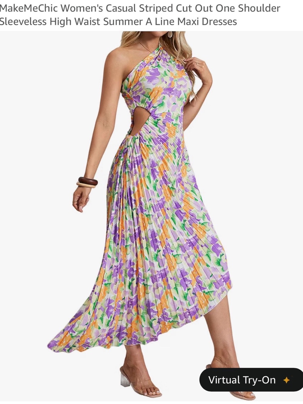 Amazon One-Shoulder Cutout Maxi Dress in Lavender, Green & Orange Floral